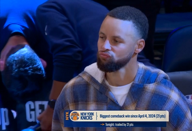 有点难受啊！勇士最后一攻失误 场边的库里无奈噘嘴